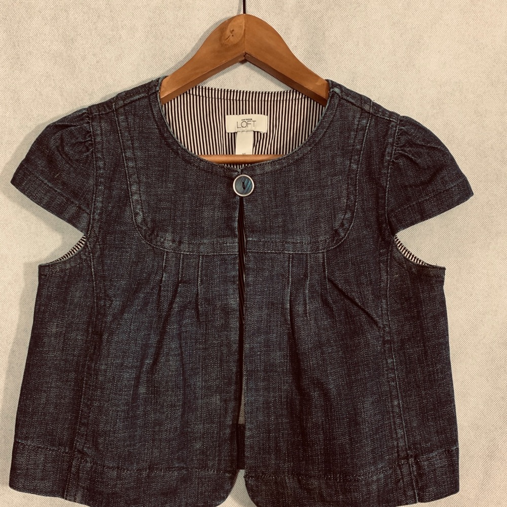 Ann Taylor Loft Cap Sleeve Denim Bolero Jacket XS